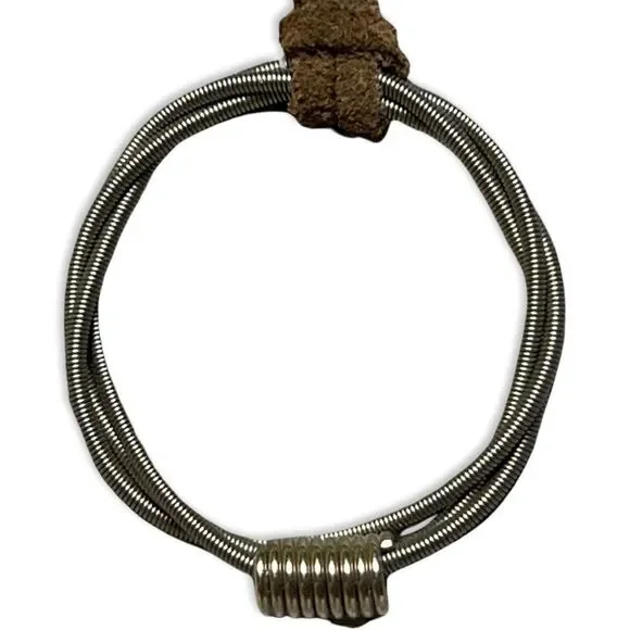 Vintage Modernist Round Braided Pendent Brown Leather Rope 925 Silver Necklace